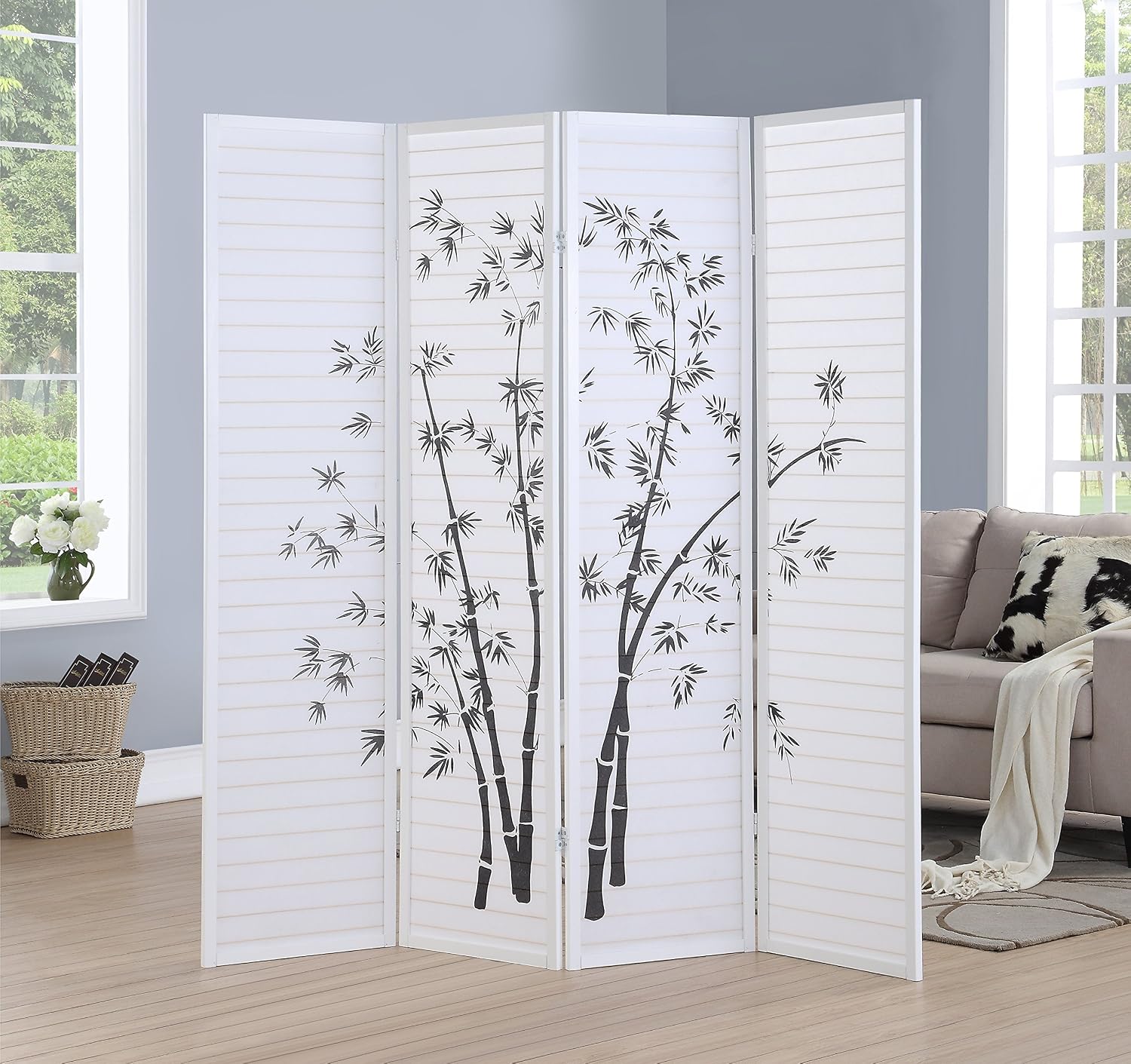 Room Divider Screen - Четырехпанельный бамбуковый ширм-перегородка с принтом в
