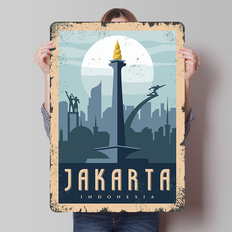 Home Decor Jakarta - Металлический постер «Джакарта, Индонезия»: винтажная жестяная