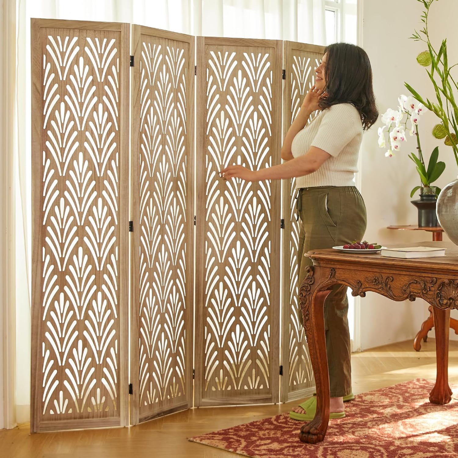 Room Divider Screen - Складная деревянная перегородка высотой 5,6 футов,